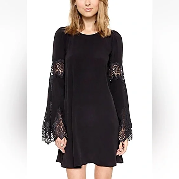 Mossimo Long Bell Sleeve w/ Lace Black Dress Size L/XL - Picture 9 of 12